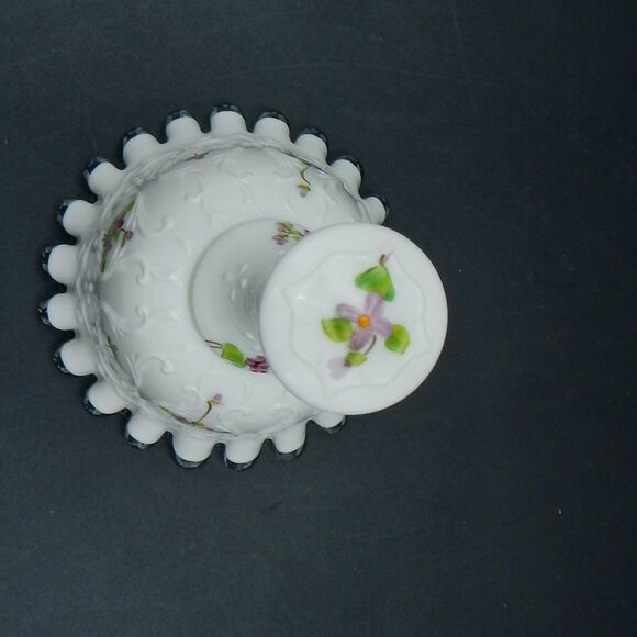 Fenton Glass Violets in Snow Spanish Lace Silver Crest Bell Artist Signed - Picture 5 of 6